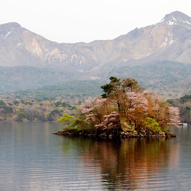 桧原湖桜島